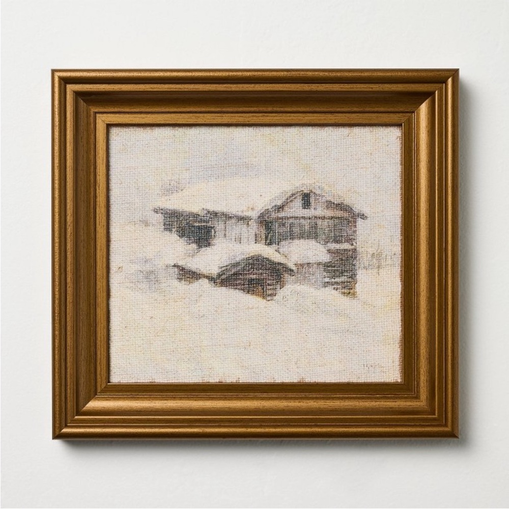 10”x11” Snowy Cabin Burlap Framed Wall Art - Hearth & Hand™ with Magnolia